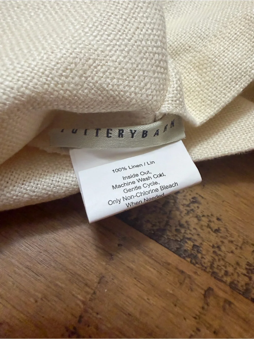 2 Pottery Barn Cream Square Linen Pillow Covers with Dark Button Accent 18”x18”